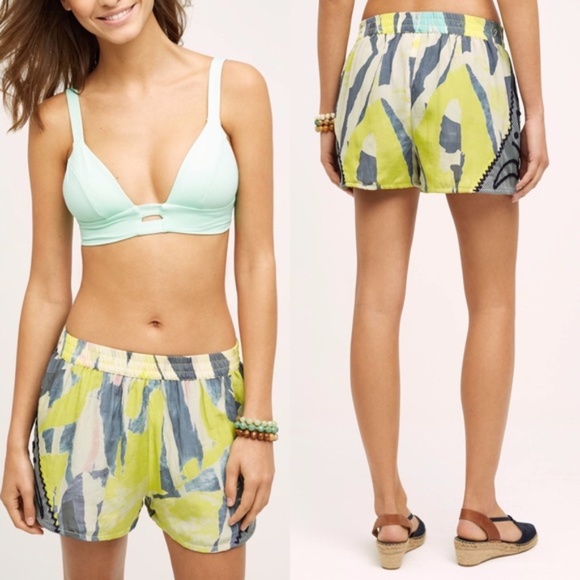 Anthro Patterned Mesh Embroidered Shorts Running A - Picture 2 of 7